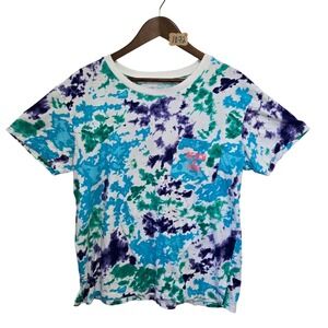 Flirtitude Active Womens XL Tie Dye T-Shirt Beach Vs Pool Pocket Tee Purple Blue